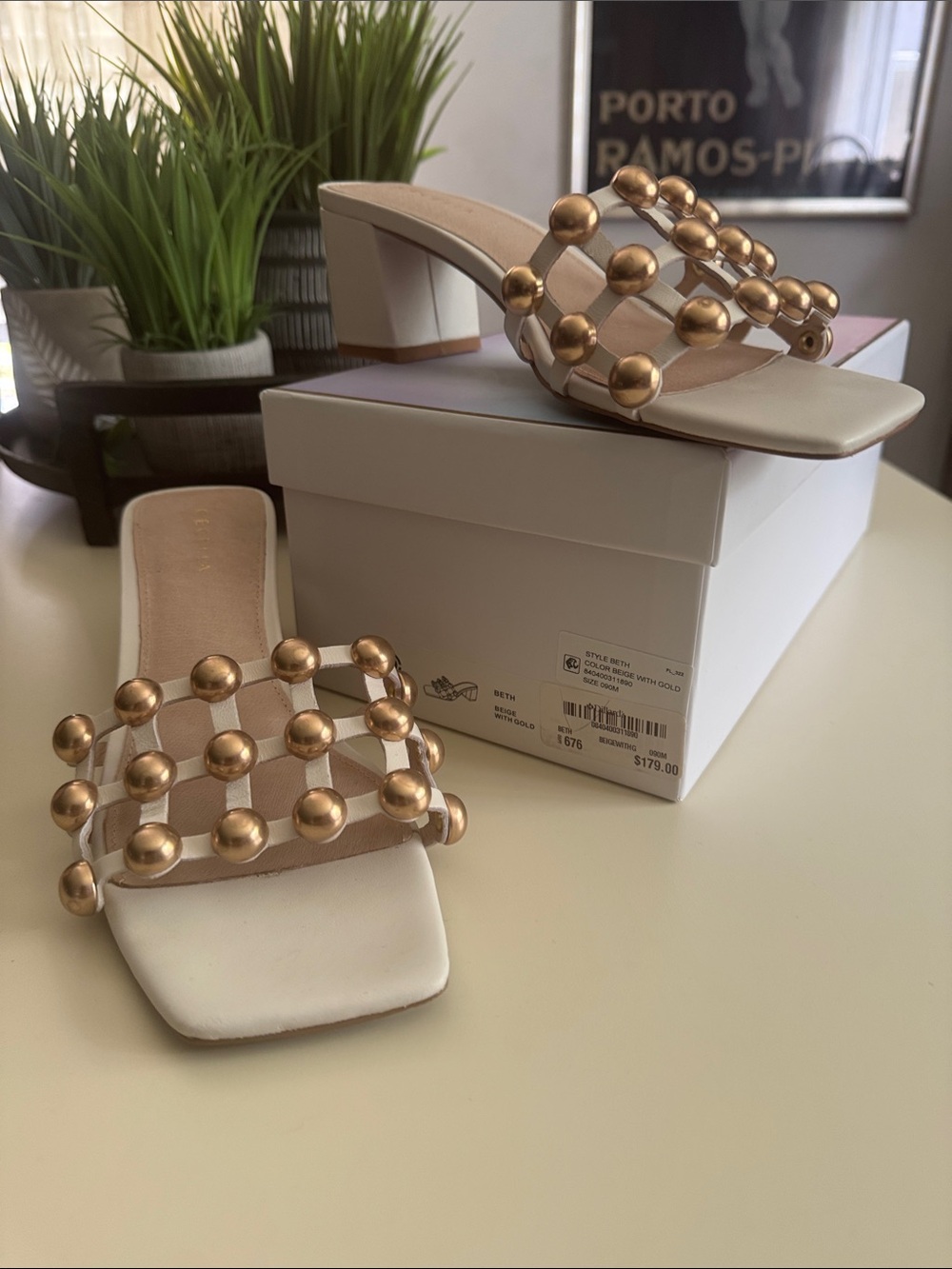 Cecelia Slide Mules with Gold Beaded Lattice Size 9!
